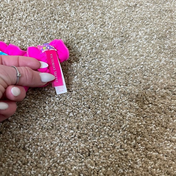 Victoria's Secret ruched bandeau bikini top removeable neck straps pink floral M - Picture 3 of 6